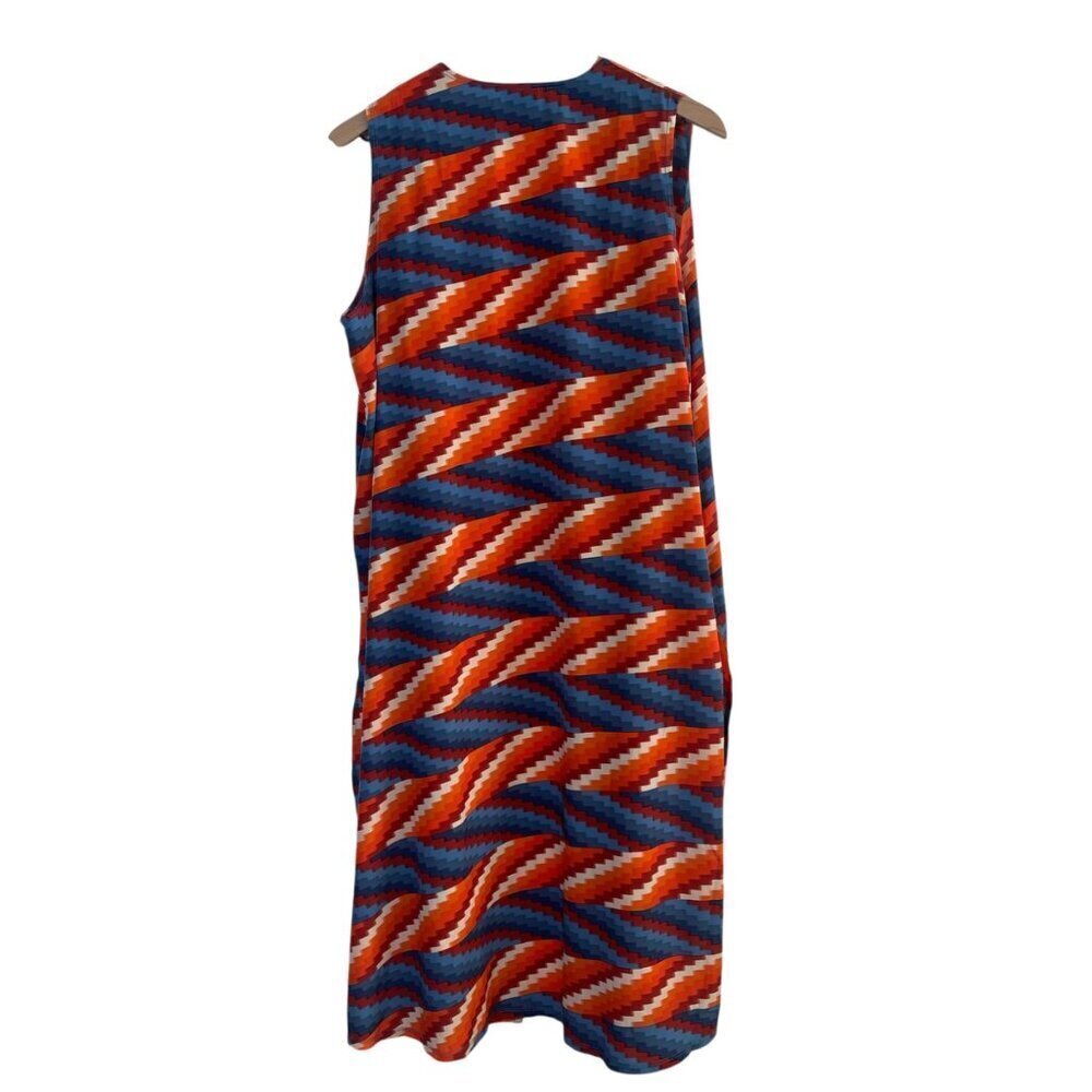 LuLaRoe Joy Duster Vest – Medium, Zig-Zag Orange/Blue/Red, Longline Sleeveless - Picture 2 of 9